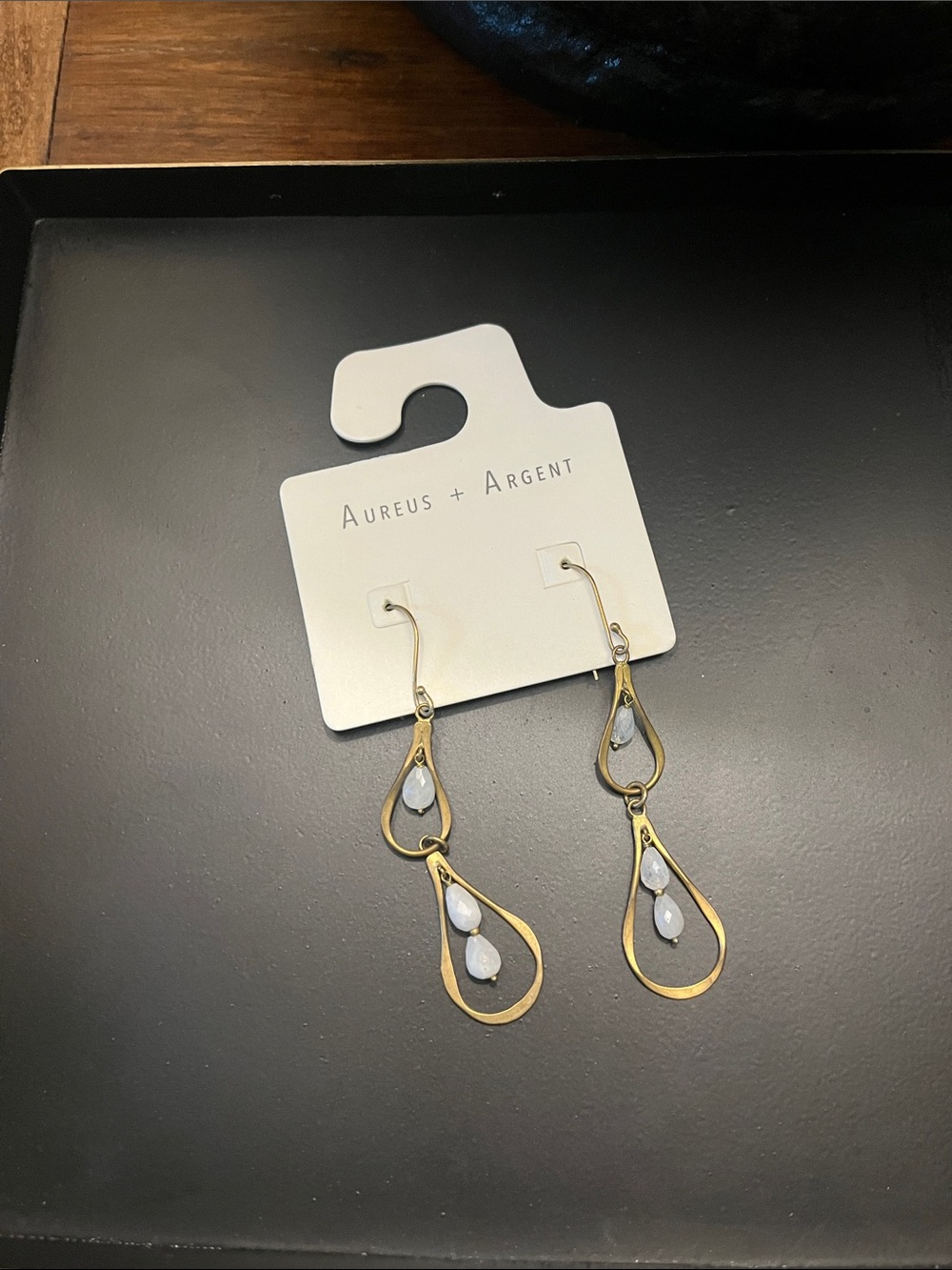 Banana Republic Gold Teardrop Dangle Earrings with White Stones
